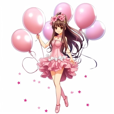 Fairy Clipart, Japan Anime style, beautiful smiling cute fairy holding balloons, full body, on a white background