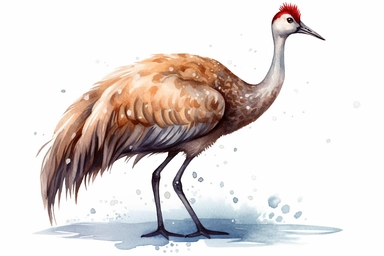 Cute Sandhill crane in christmas Day clipart, cartoon, white background,