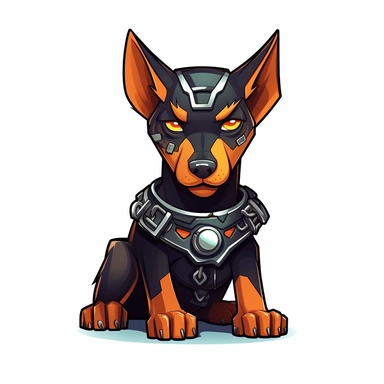 adorable simple cyberpunk doberman dog clipart, white background, adobe illustrator vector