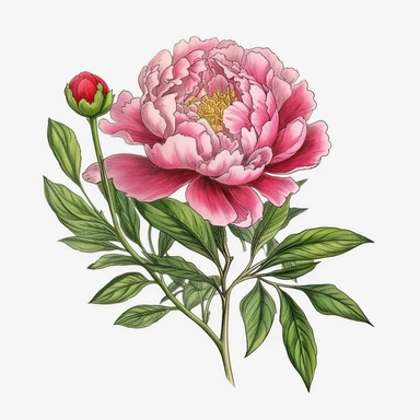 Ultra detailed Peony with branch and leaf clipart, vibrant color, super cute, spring peony clipart, spring large bouquet