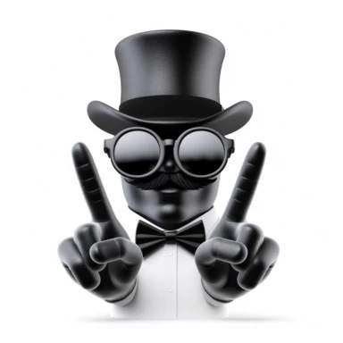 cool face - only with top hat sunglasses moustache and hand sign - only black - no background - clipart