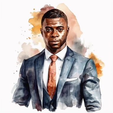 No text Watercolor Clipart Athletic MUSCLE Man in Suit Businessman Handsome Black Skin on white background