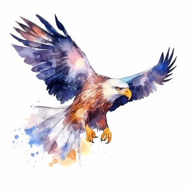 a colorful eagle flying with kind eyes clipart with watercolor illustration,full body shot,8k,etsy style, white background