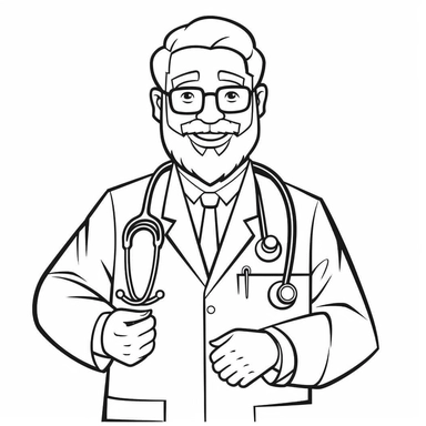 doctor, for kids, white, tool, simple, minimalistic, minimal, all black and white for coloring book, isolated, line art, printable outline art, digital art, clip art, only outerlines, black lines,