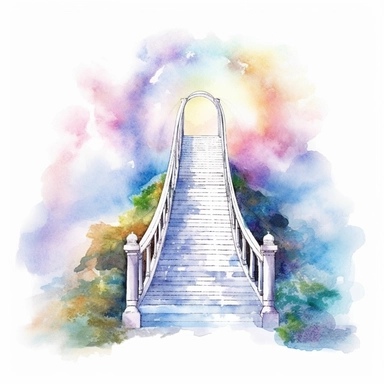 brush painting steps bridge to gate in heaven, Clipart , pastel colors, white background