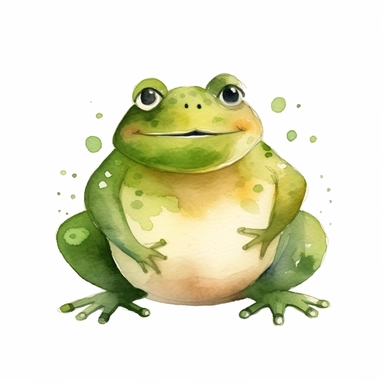 Watercolor happy fat Frog clipart, cartoon style, simple style