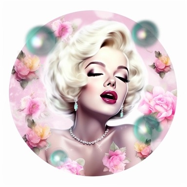 smiling angelic Marilyn Monroe blowing a pink bubblegum and with flowers clipart, white background, looking adorable and cute with shinny eyes and a teddy bear beside him with a human face, pastel colors and pastel light pinks and pastel purples and reds flowers and roses with majestic colors and majestic close up fantasy ethreal magical eternal clear water, Confident white tiger, nature, greens, river, turquoise, blues, pastel colours, light pink, shinning diamonds, lighting, Sun bright lightin