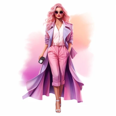 boss lady clipart fashion illustration pastel pink purple orange gradient glam outfit full body