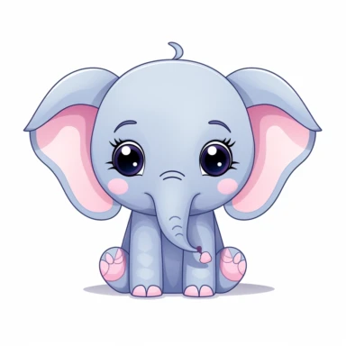 a kawaii cartoon elephant with big ears clipart, in the style of light indigo and light azure, subtle use of color, light pink and light orange, use of traditional japanese artistic techniques, bold colors, strong lines, clean and simple designs, precise detailing