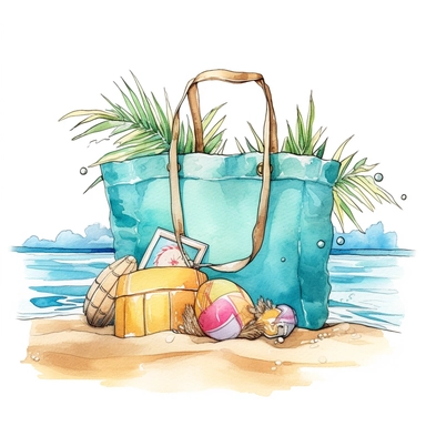 watercolor Summer CLIPART Beach Bag
