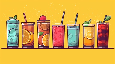Cold Drinks vector clipart vector Cold Drinks cute collection, in the style of #screenshotsaturday, flat areas of color, flat color blocks, 1970–present, rough-edged 2d animation, lightbox, colorful animation stills
