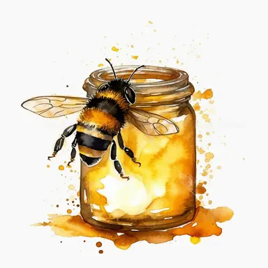 watercolor bumble bee on a jar of honey clipart