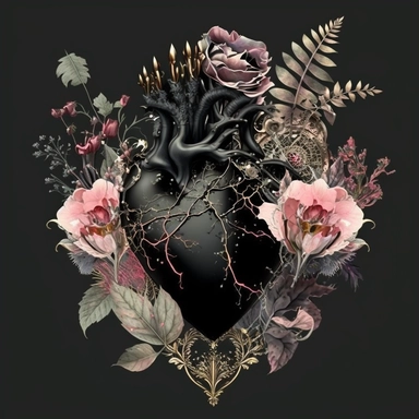 <https://s.mj.run/9tV4APT6Ydk> dolce & gabbana illustration clipart of gothic black diamonds gothic anatomy heart with flowers, pink color palette, white background,