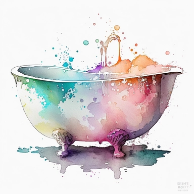 Beautiful Bathtub Vignette, Pastel color, splash , watercolor by Thomas W.Schalle, clipart, white background