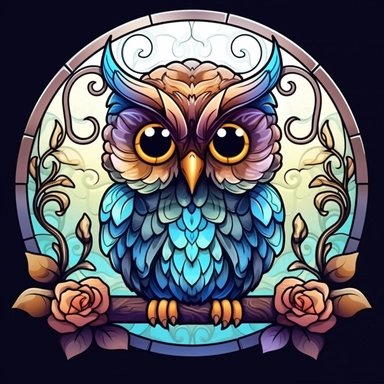 colorfull baby owl with lovely big eyes, cute, the vintage style window behind, black color line, vector, clipart,