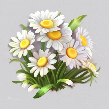 Isometric Sticker Clip Art of daisy flower, children friendly, illustrated in a botanic and playful and realistic style, perfect for any special occasion, cut out in the shape of daisy flower, with no visible background, giving it the appearance of a sticker, conveying a mystical and whimsical mood, edited with Adobe Photoshop to adjust brightness and contrast, rendered as a transparent PNG file with a high resolution to ensure a crisp and clear image with no pixelation, suitable for various app