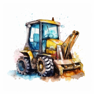 A toy bulldozer as watercolour sketch illustration clipart on white background, digital art, concept, art, 8k, HD, kawaii without animal