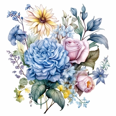 Watercolor Vintage Royal shiny magical elegance whimsy elegance royal Flowers english roses peony fuji mum gardenia genistra gerbera daisy delphinium freesia and fern,artistic, painted by ann buccarelli, on white background Sublimation Clipart,hyper realistic, intricate detail, illustration style,high solution,on the white background