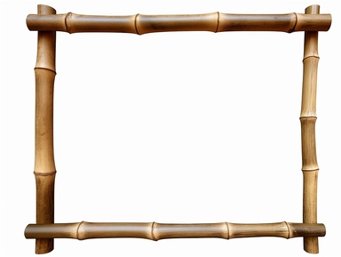 a large extremely detailed blank bamboo frame sign in the first foreground, the frame is made of bamboo rods, crystal clear foreground, dadaist collage,clipart, white background, Extremely detailed, close up, HDR, high resolution, photo realistic, hyper realistic, 8K