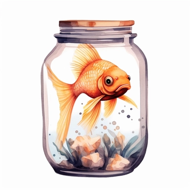Cute Beautiful Colorful baby goldfish under sea In Jar Watercolor Sublimation Clipart,hyper realistic, intricate detail, illustration style,high solution,on the white background