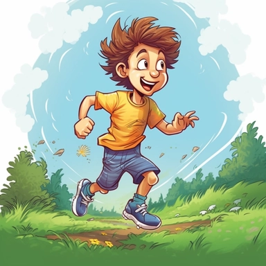 dashing child, child running, cartoon image, dash, clipart, vivid colors