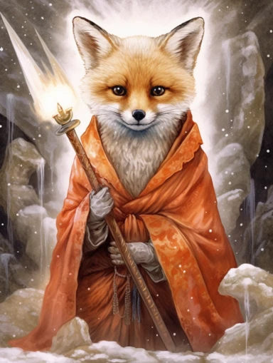 tarot card with red fox Cub as Jedi master, clipart png, WHITE BACKGROUND, photorealistic, painting, watercolor, 8k, ultra details,