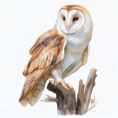 barn owl clip art, watercolor, white background, no caption