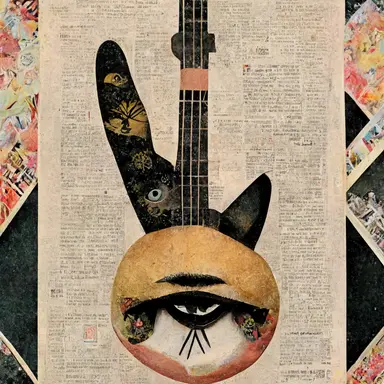 Punk Rock DaDA Surrealism Collage Art as illustrated by Hannah Hoch, DaDa+Surrealism, Ultra-HD, include picture cutouts of feet+guitars+newspaper clipppings
