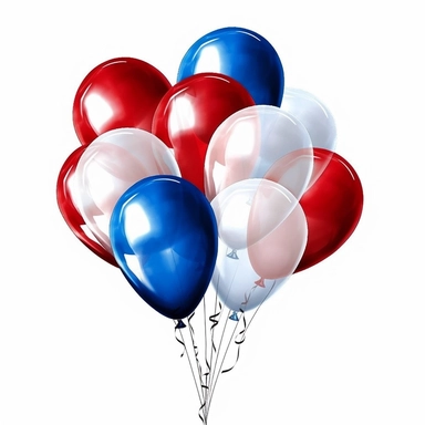 a bundle of red white and blue balloons, clipart, white background