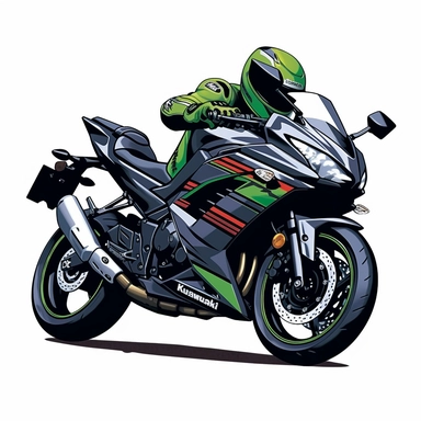 free vector kawasaki ninja, vector free, vector png, car clipart, in the style of quirky manga art, automatic drawing, 2d game art, cliff chiang, andy singer, flickr, hand-drawn animation, digital art techniques, white background