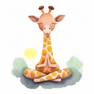 cute cartoon giraffe sleeping in yoga lotus position, watercolor, white background, minimalistic, clipart
