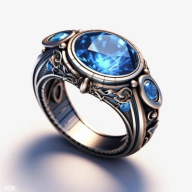 Craft an intriguing clipart of a mythical ring against a pristine white background. The ring should possess intricate designs and be encrusted with glistening gemstones. Let it emanate a soft, magical glow when worn, symbolizing the wearer's connection to mystical forces.