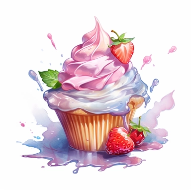 a drawing of a dessert featuring candy and whipped cream, in the style of pastel toned, shiny/glossy, colorful fantasy realism, caffenol developing, warmcore, #screenshotsaturday, rubens, white background, isolated, free brushstrokes, watercolor illustration, clipart,