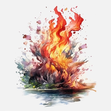 watercolor fire Enchanted Rivers, flame around, detailed, hd, clipart