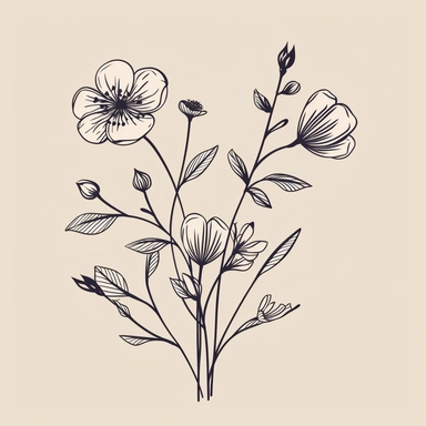 a simplified vector line art Floral illustration, victorian, vintage, minimalism, Flower, Botanical clipart, branches