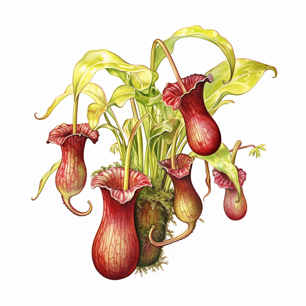 Clipart, vintage, watercolor, Nepepenthes Veitchii, Nepenthaceae ...