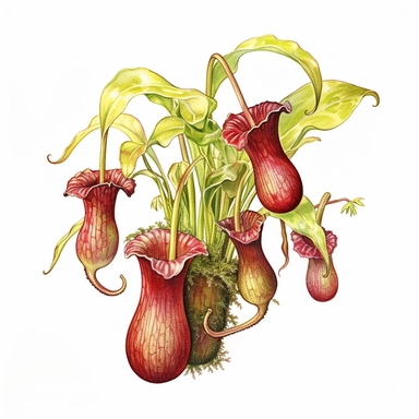 Clipart, vintage, watercolor, Nepepenthes Veitchii, Nepenthaceae, Carnivorous plant, botanical illustration, hand drawn, texture