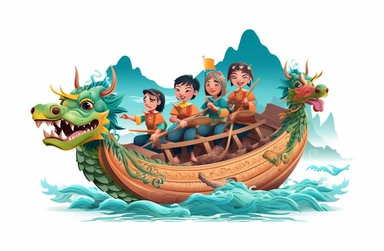 chinese new year clipart dragon boat, transparent png, in the style of naive art, uhd image, frederick morgan, caricature-like, gu hongzhong, colorized, caffenol developing