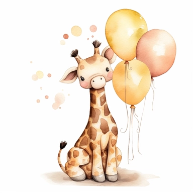 Whimsical boohoo light brown party safari animal clipart,giraffe,happy anime,cute baby giraffe , white background 2/5