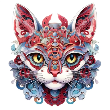 Maneki-neko, Domestic Shorthair, joyful, paper quilling In the style of Brian Froud & Alan Lee, clipart, complex design, dreamy color, white contour, white background only