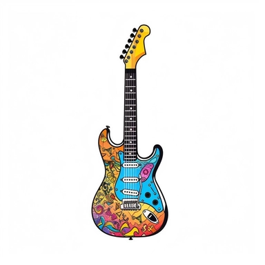 Cute Beautiful Retro 90s Color electric guitar Sublimation Clipart, Cartoon, hyper realistic, intricate detail, illustration style, high solution, on the white background