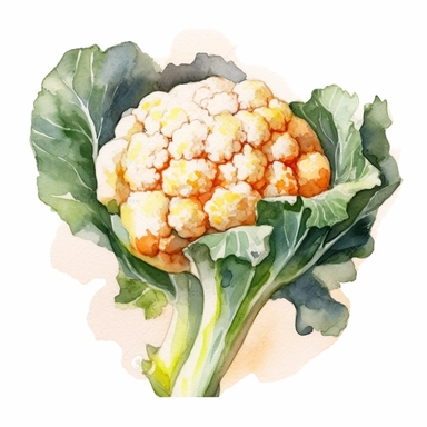 Watercolor cauliflower clipart, hd, on white background, spaced out 3:2 s 1000