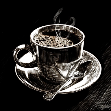 sketch clipart of a cup of cofee, hd, on black background, spaced out,--ar 3:2