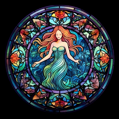 Stained Glass Watercolor Mermaid Mandala Clipart, black background, no text, no caption