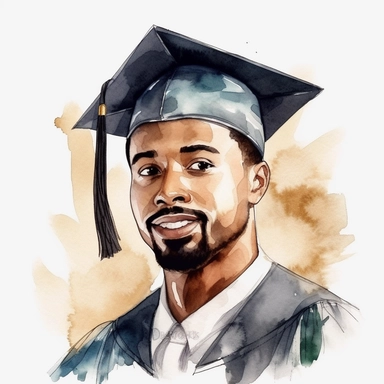 watercolor black male student with facial hair graduation clipart on a white background