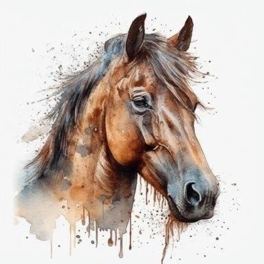 Mustang Horse, highly detailed, watercolor, clipart, illustration, white background, digital painting, paper crafting, no signature, no text