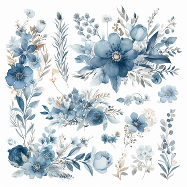 Watercolor dusty blue Floral Borders dusty blue Wild Flowers dusty blue Watercolor dusty blue Flowers Clipart Premade Borders Wedding Clipart Borders corner border of dusty blue flowers 4