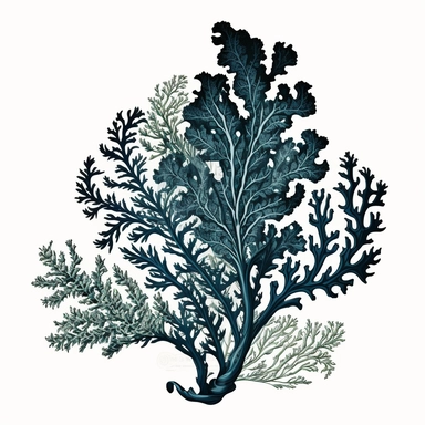 algae, engraving style, navy white color, on white background, clipart