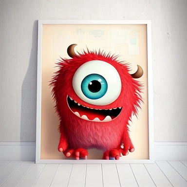 adorable monster, super cute monster perfect for a nursery wall, friendly monster, clipart, disney inspired, monsters inc style, pixar, kid friendly, red monster, muliple eyes, scaly skin, tentacles