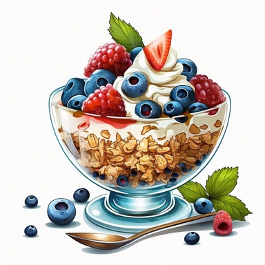 Granola with yogurt and berries clipart